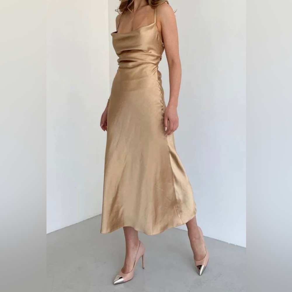 Gold satin slip dress